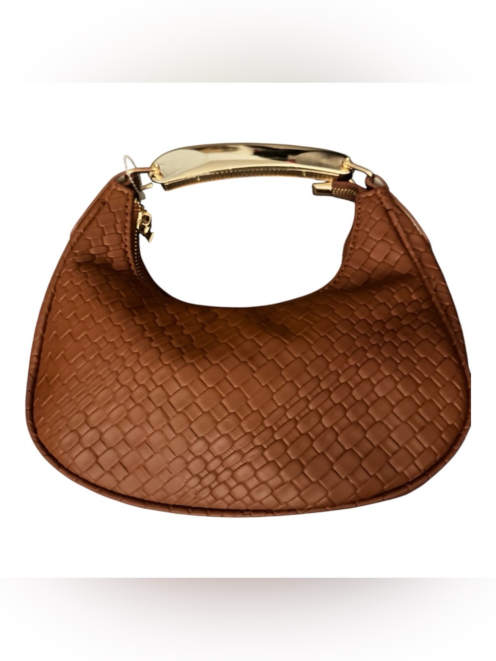 Woven Saddle Hobo Bag in Brown with Gold Accent